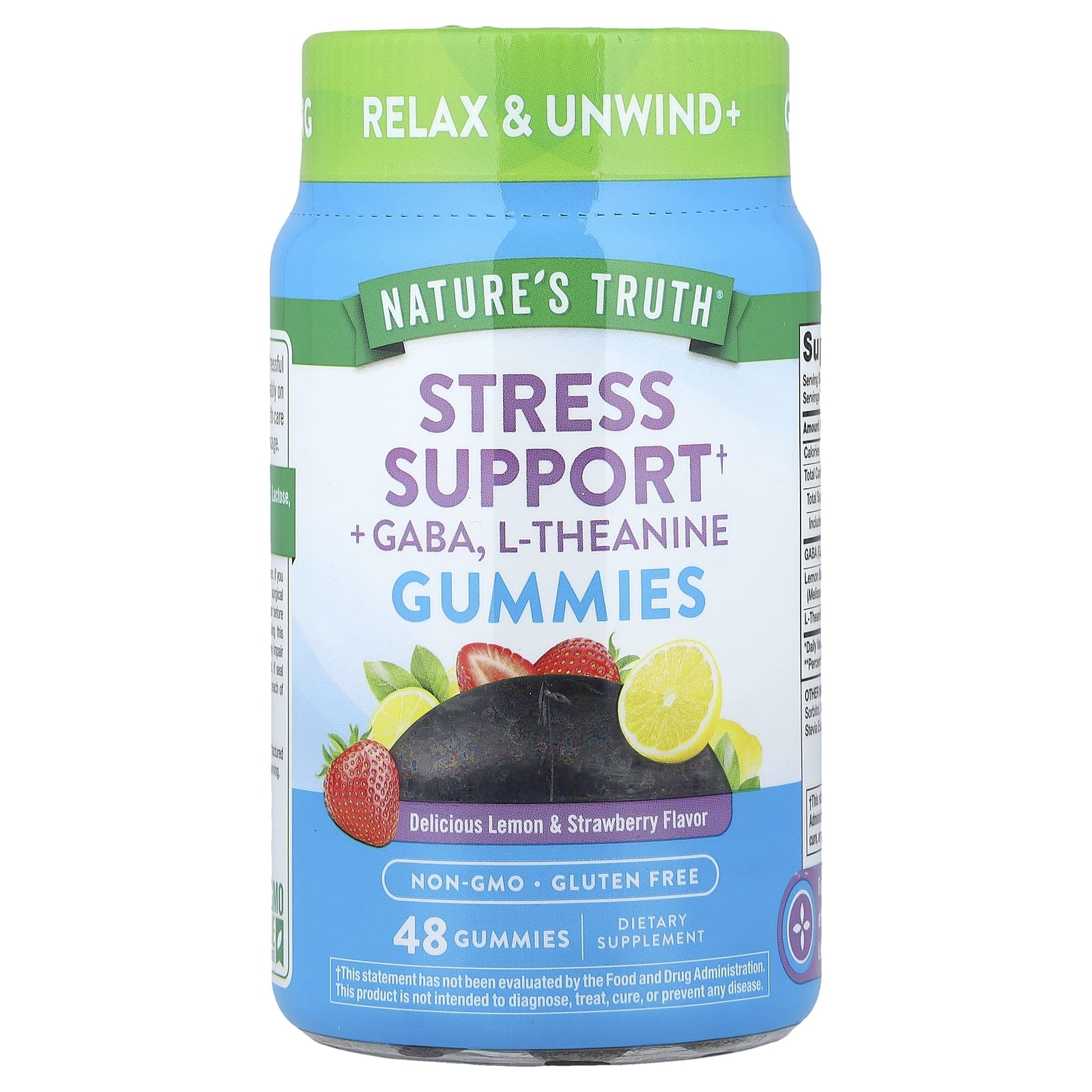 Nature's Truth, Stress Support + GABA, L-Theanine, Lemon & Strawberry, 48 Gummies - Image 1