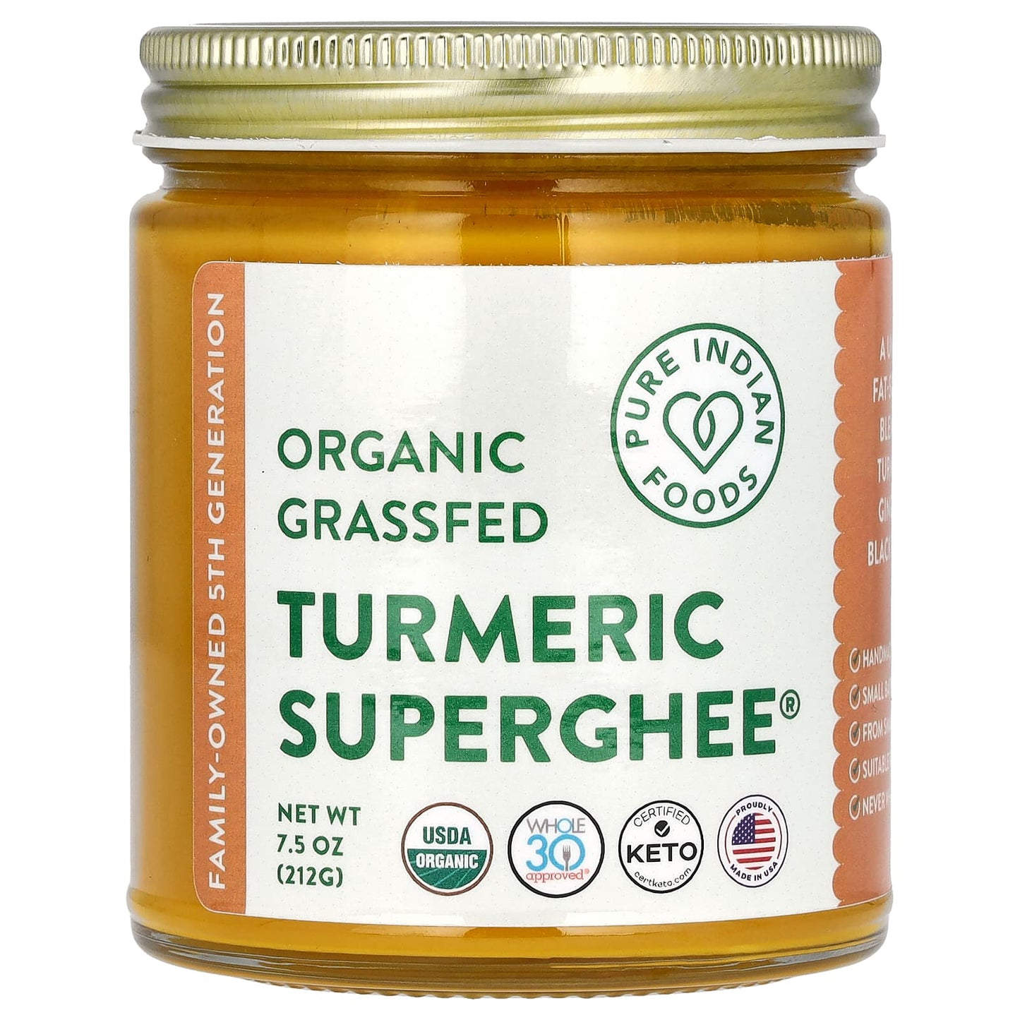 Pure Indian Foods, Organic Grassfed Turmeric Superghee, 7.5 oz (212 g) - Image 1