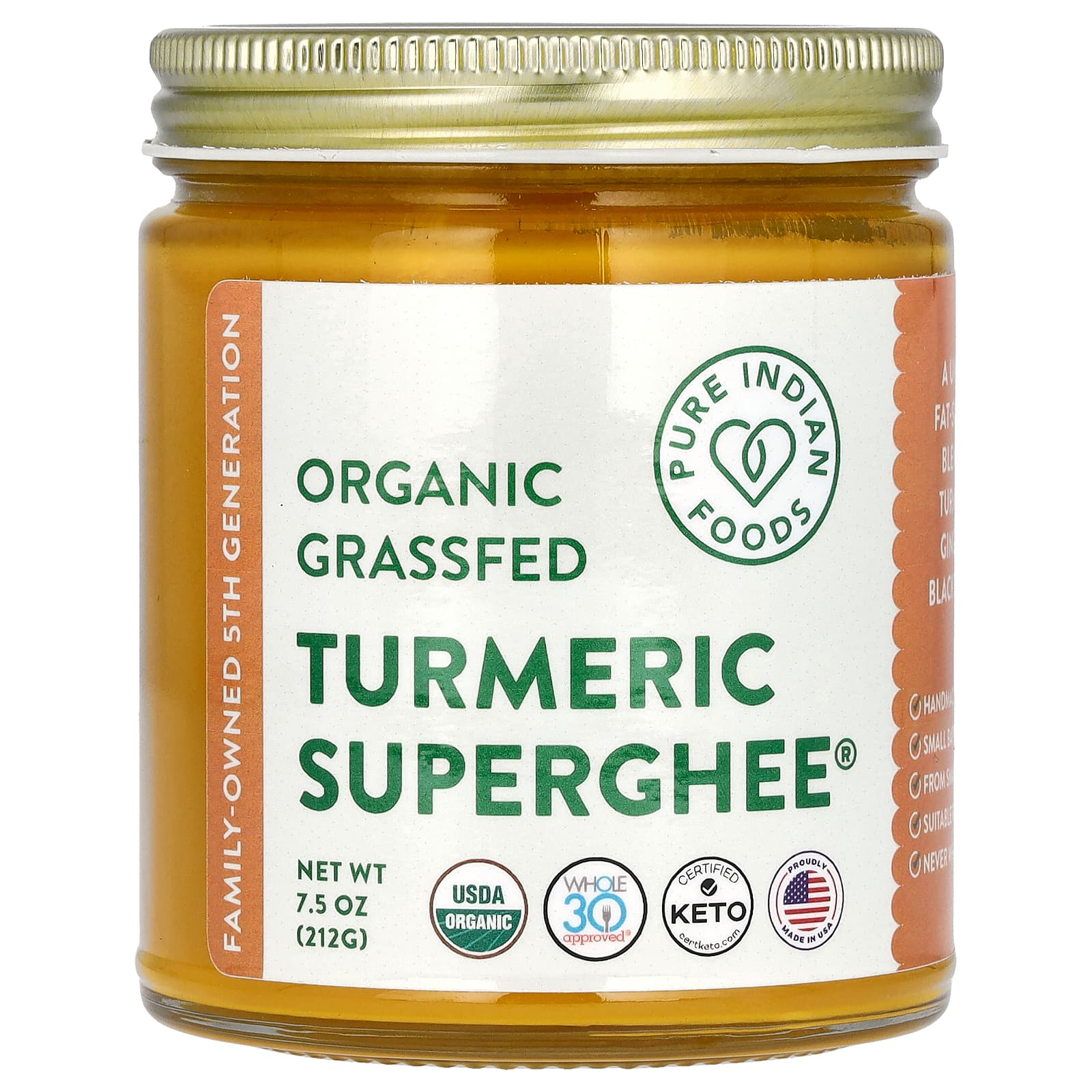 Pure Indian Foods, Organic Grassfed Turmeric Superghee, 7.5 oz (212 g) - Image 1
