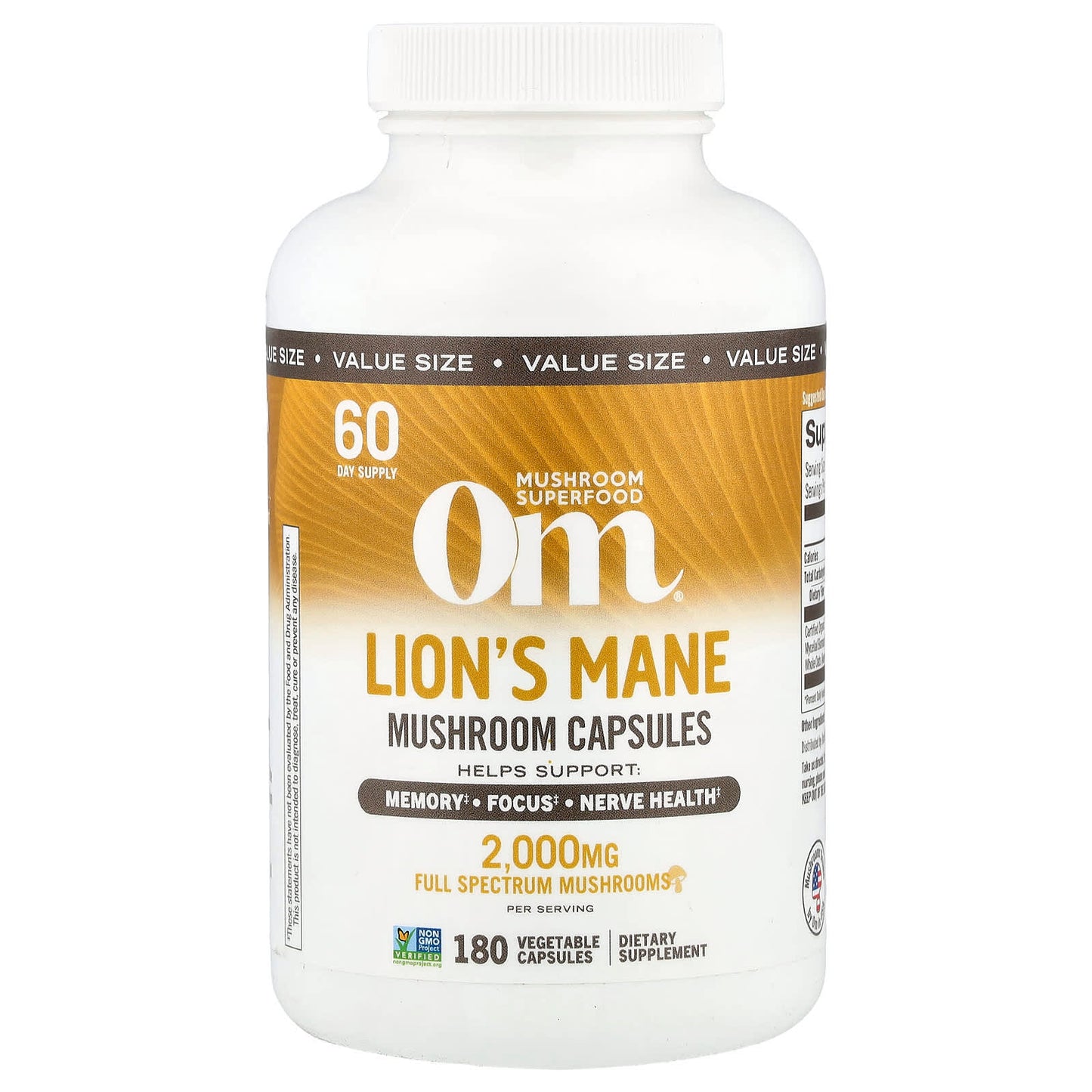 Om Mushrooms, Lion's Mane Mushroom Capsules, 180 Vegetable Capsules (666 mg per Capsule) - Image 1