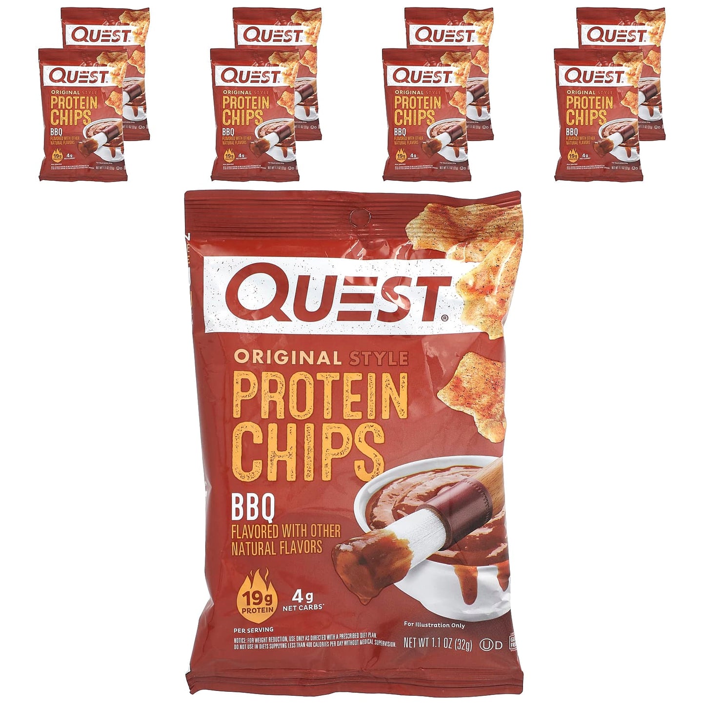 Quest Nutrition, Original Style Protein Chips, BBQ, 8 Bags, 1.1 oz (32 g) Each - Image 1