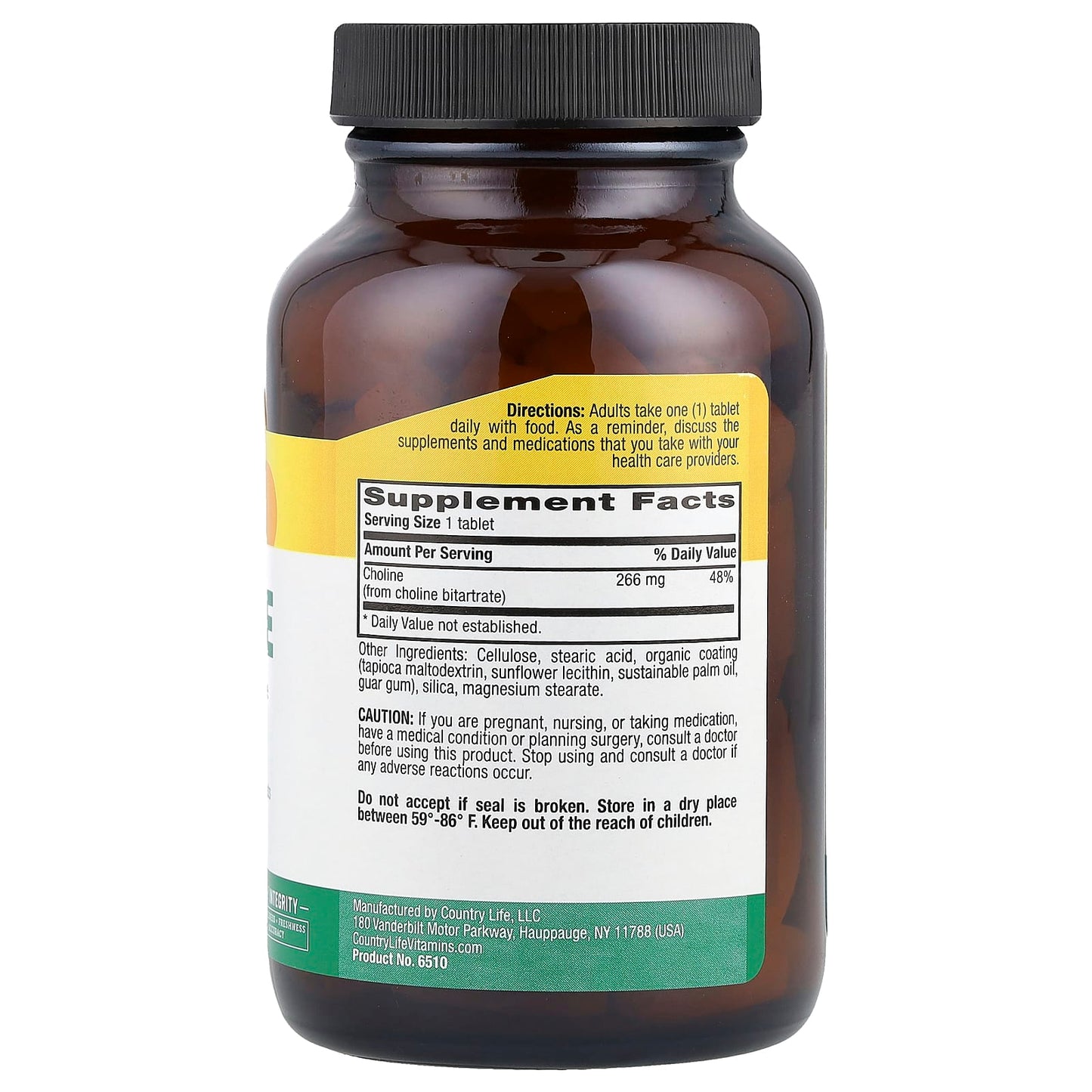 Country Life Choline Supplement, 266mg, 100 Tablets, Gluten-Free - Image 2