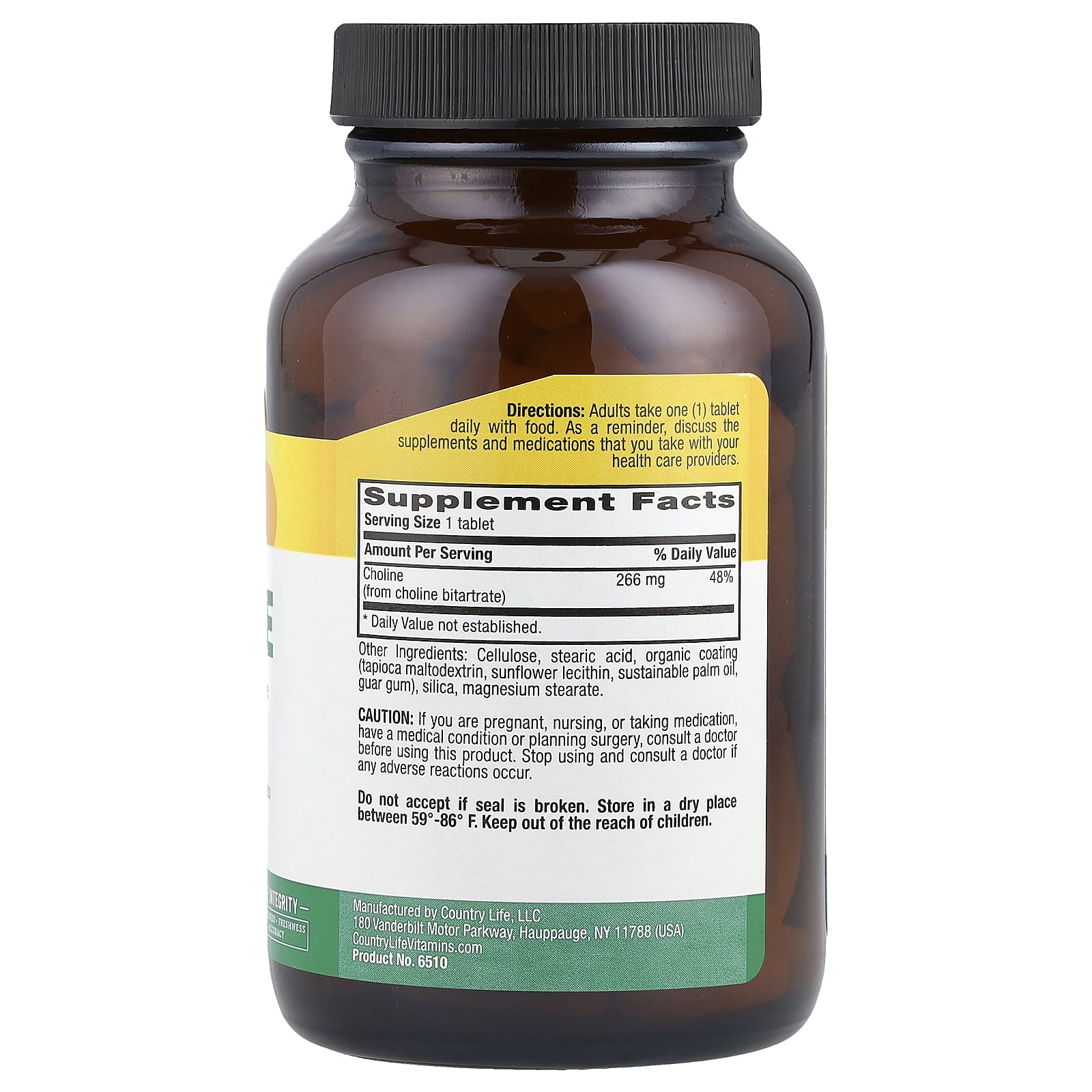 Country Life Choline Supplement, 266mg, 100 Tablets, Gluten-Free - Image 2