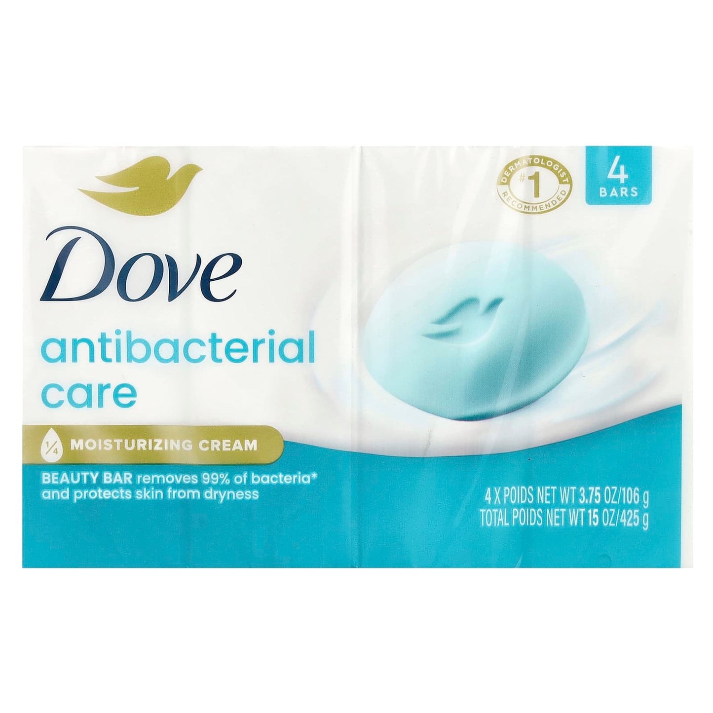 Dove Antibacterial Care Beauty Bar Soap for Soft, Moist Skin (4 Bars, 3.75 oz) - Image 2