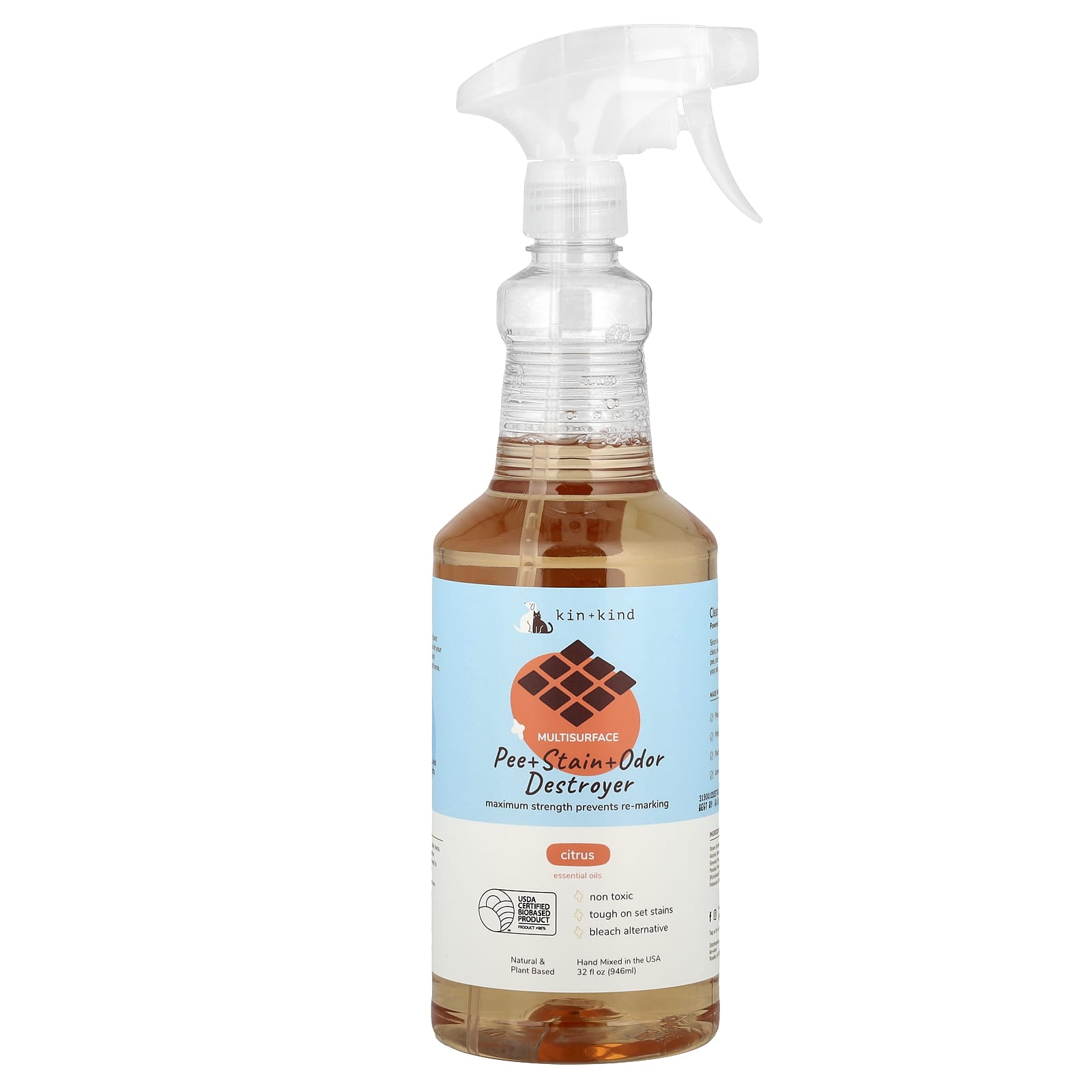 Kin+Kind, Pee + Stain + Odor Destroyer, Multisurface, Citrus, 32 fl oz (946 ml) - Image 1