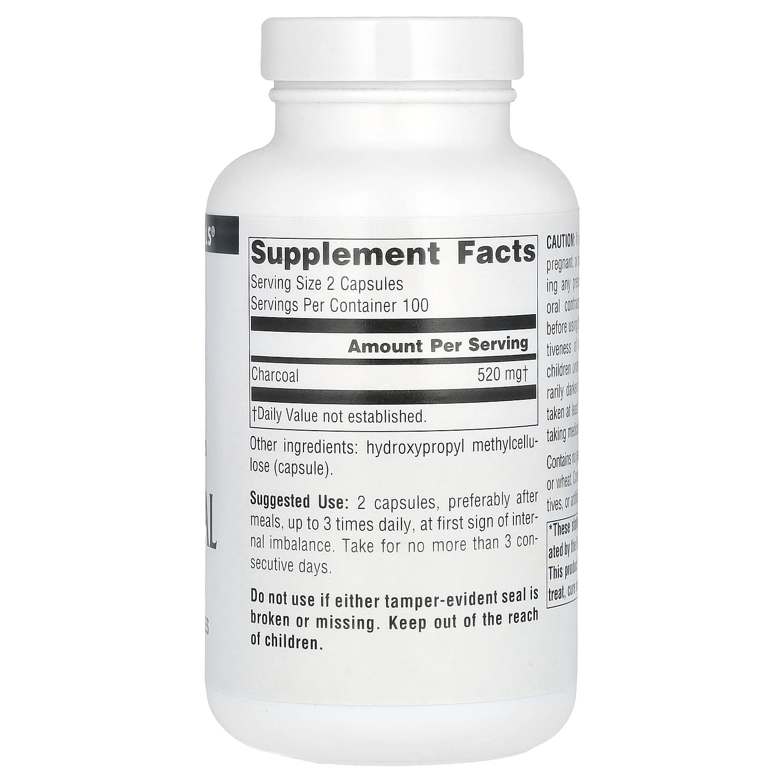 Source Naturals, 100% Pure Activated Charcoal, 260 mg , 200 Capsules - Image 2