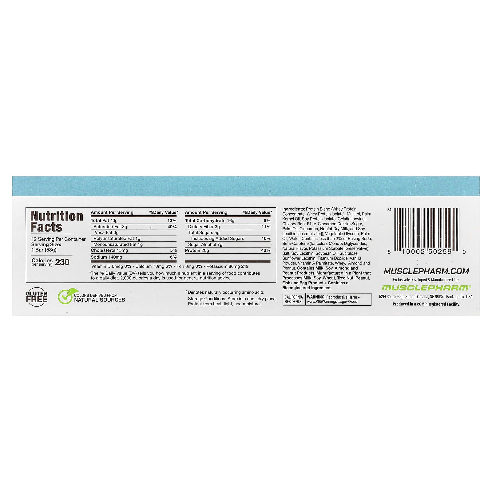 MusclePharm, Combat Ready™ Protein Bar, Frosted Cinnamon Roll, 12 Bars, 1.87 oz (53 g) Each - Image 2