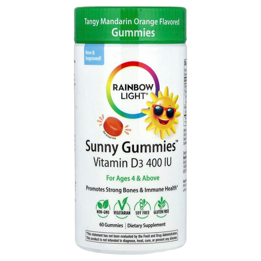 Rainbow Light, Sunny Gummies™, Vitamin D3, For Ages 4 & Above, Tangy Mandarin Orange, 10 mcg (400 IU), 60 Gummies - Image 1