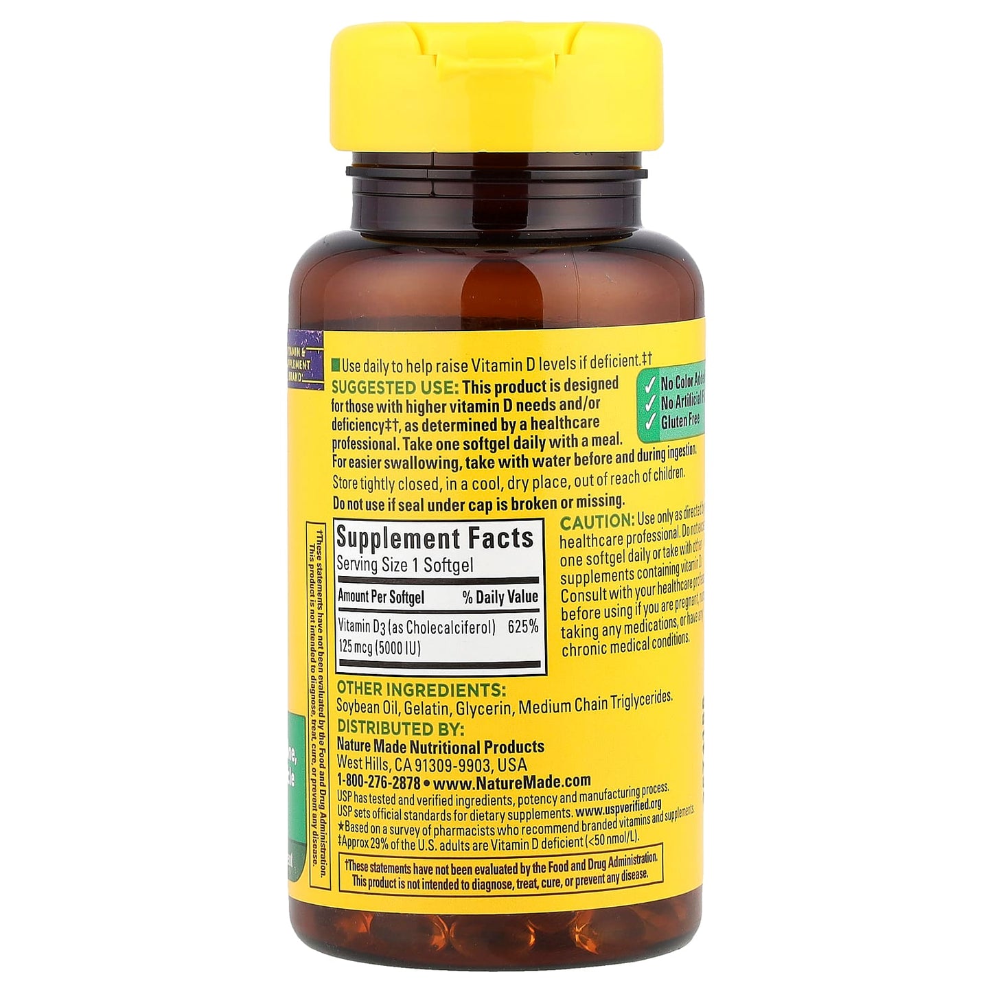Nature Made, D3, Extra Strength, 125 mcg (5,000 IU), 90 Softgels - Image 2