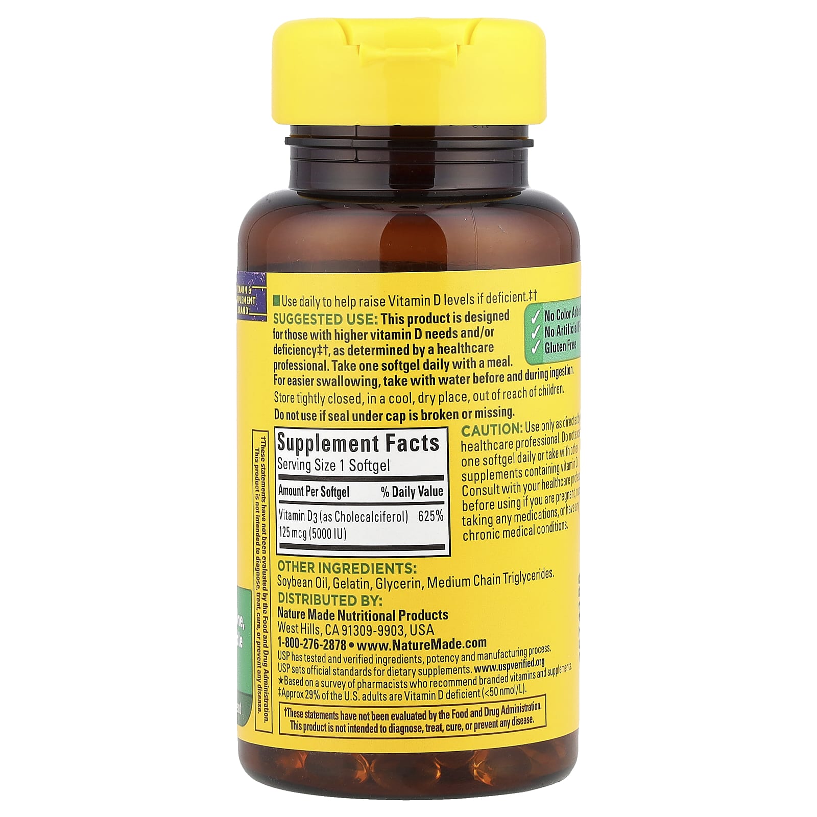 Nature Made, D3, Extra Strength, 125 mcg (5,000 IU), 90 Softgels - Image 2