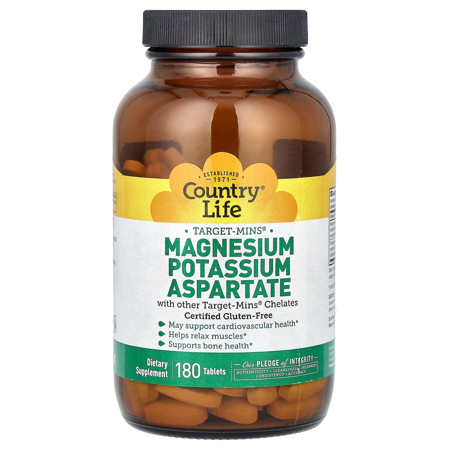 Country Life Magnesium Potassium Aspartate, 180 Tablets, Vegan & Gluten-Free - Image 1
