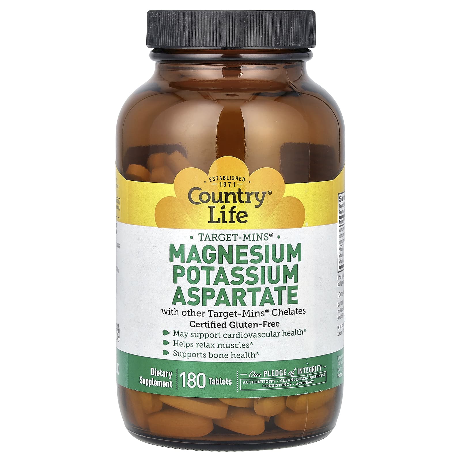 Country Life Magnesium Potassium Aspartate, 180 Tablets, Vegan & Gluten-Free - Image 1