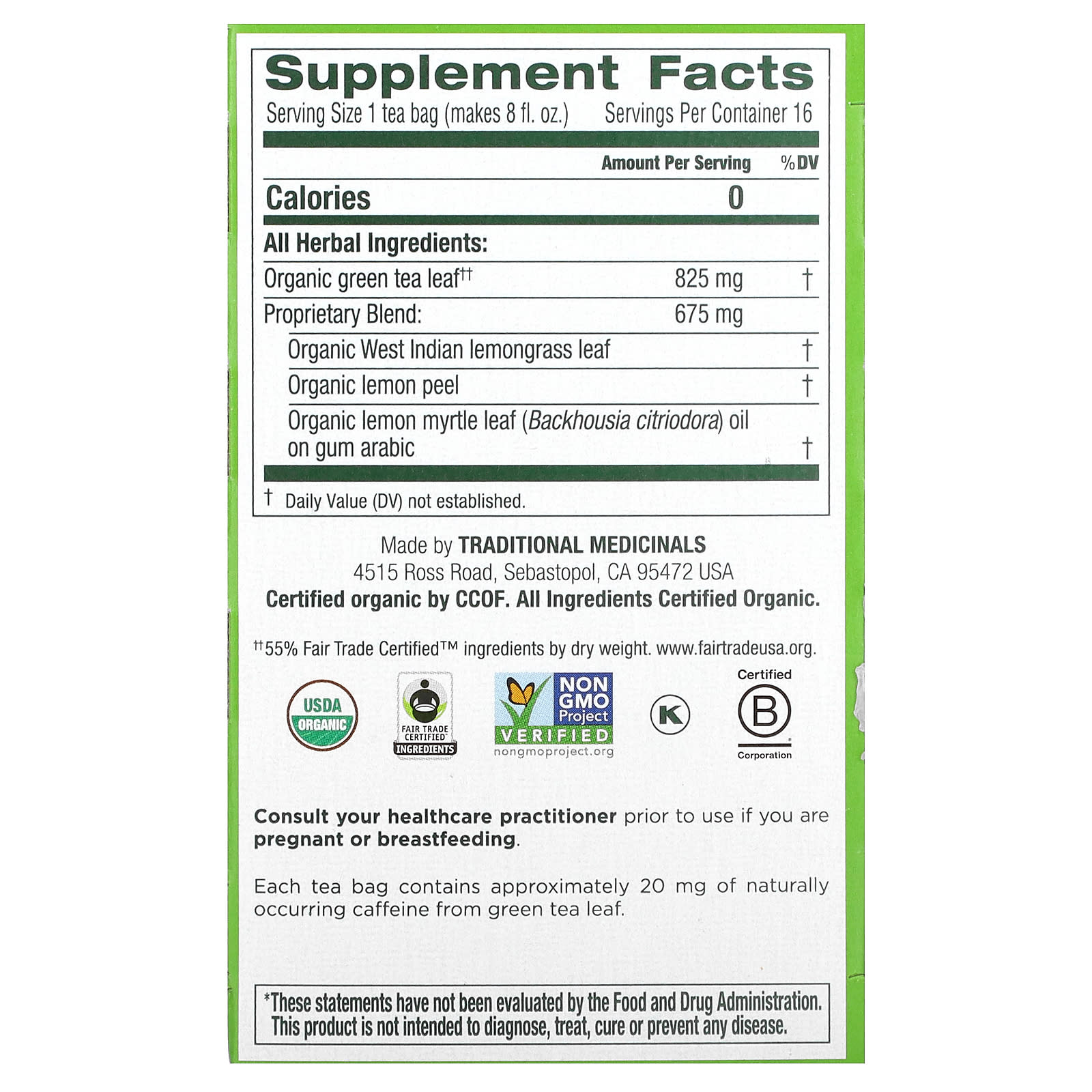 Traditional Medicinals, Organic Green Tea, Lemongrass, 16 Wrapped Tea Bags, 0.85 oz (24 g) - Image 2