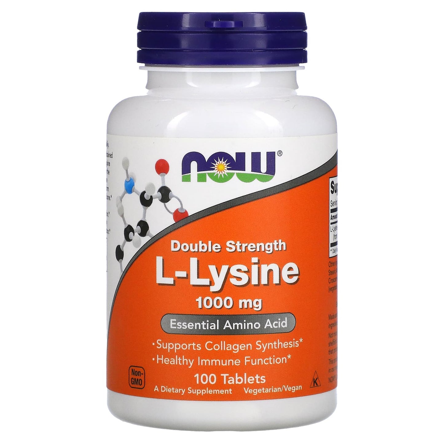 NOW Foods, Double Strength L-Lysine, 1,000 mg, 100 Tablets - Image 1