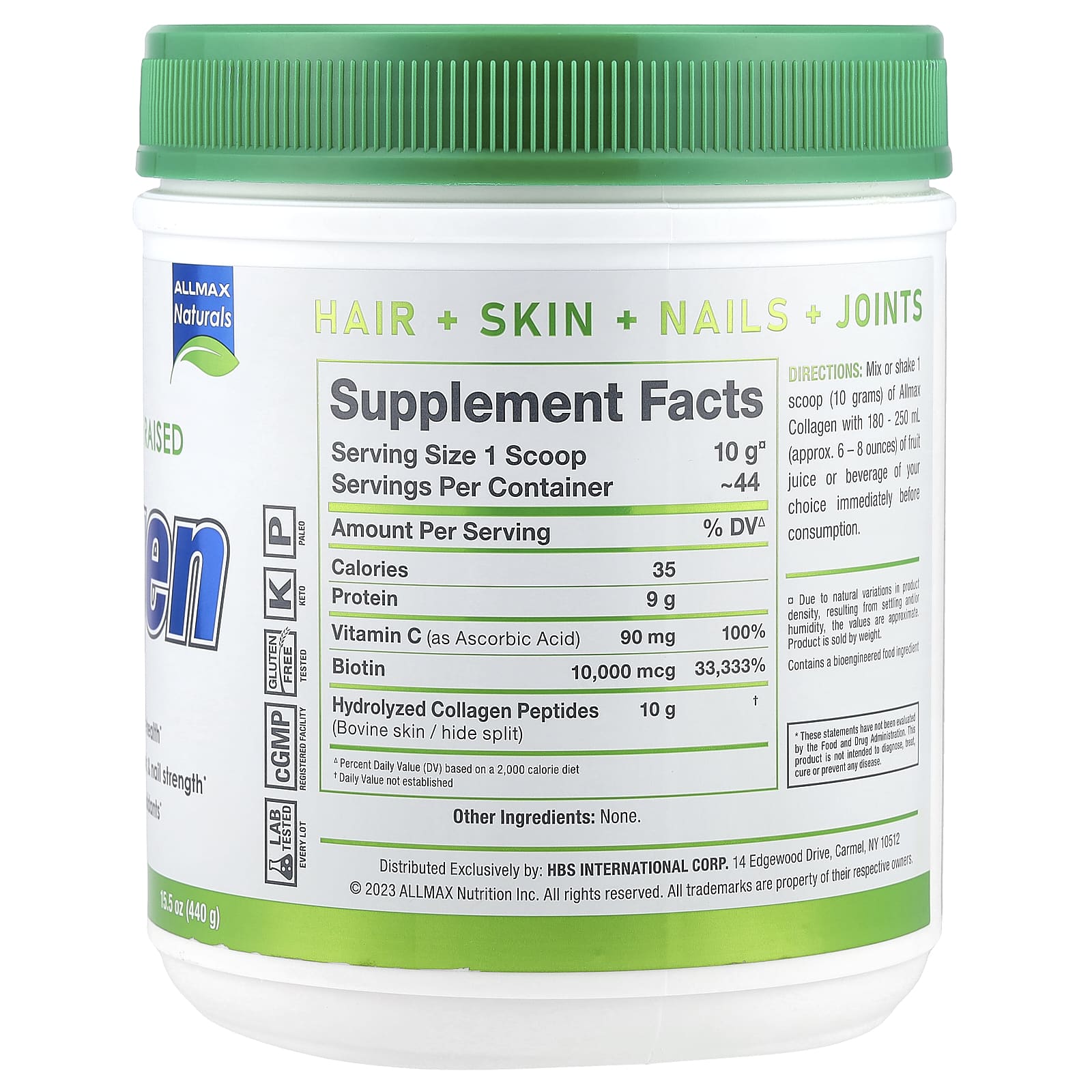 ALLMAX Grass Fed Collagen Protein Supplement 15.5 oz - Image 2