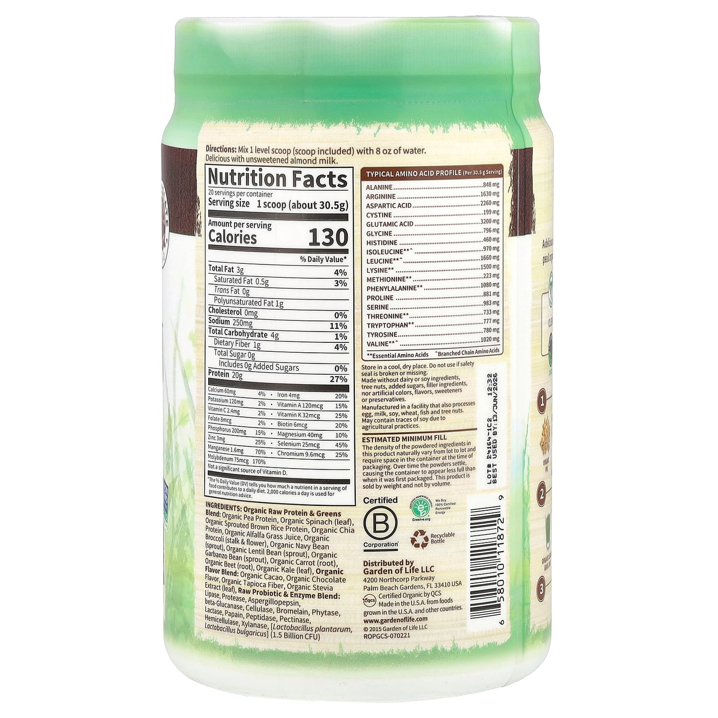 Garden of Life RAW Organic Protein & Greens - Chocolate Cacao - Image 2