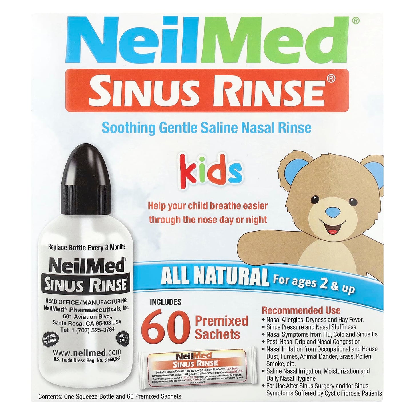 NeilMed, Kids, Sinus Rinse®, Ages 2+, 1 Squeeze Bottle, 60 Premixed Packets - Image 1