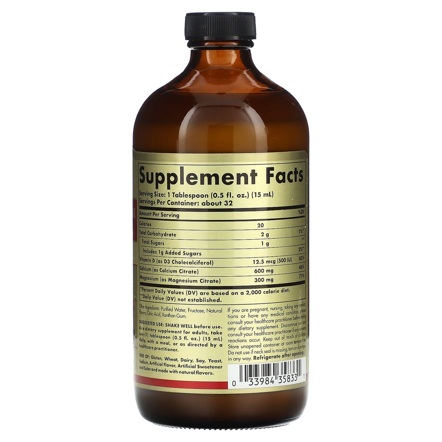 Solgar, Liquid Calcium Magnesium Citrate with Vitamin D3, Strawberry, 16 fl oz (473 ml) - Image 2
