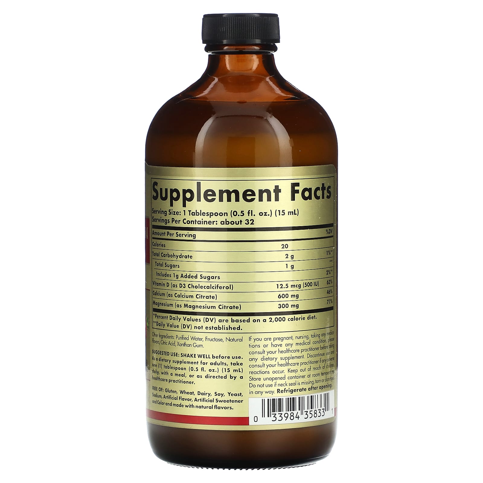 Solgar, Liquid Calcium Magnesium Citrate with Vitamin D3, Strawberry, 16 fl oz (473 ml) - Image 2