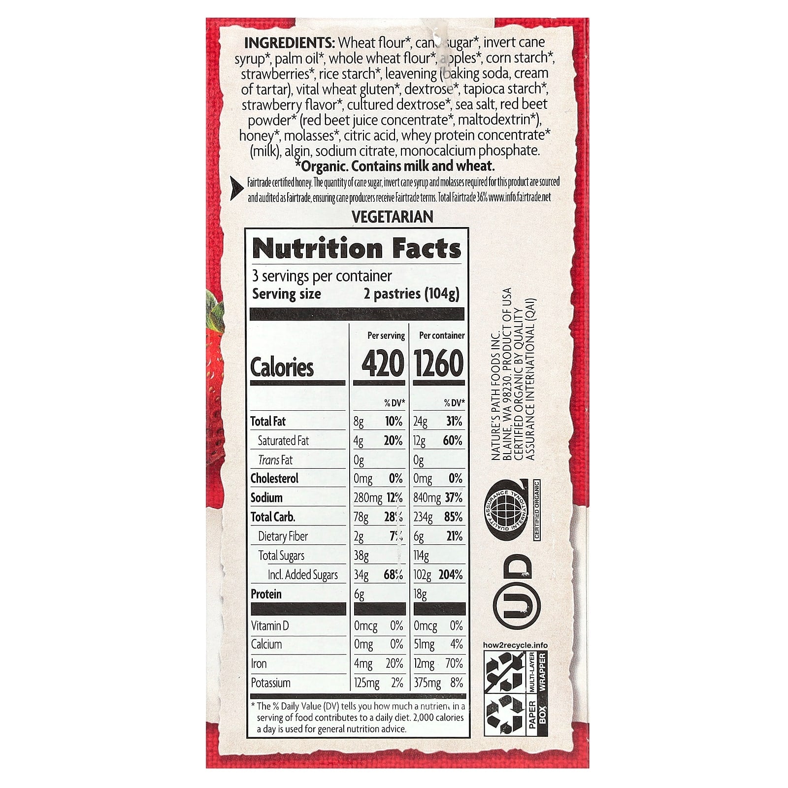 Nature's Path, Organic Flavored Toaster Pastries, Frosted Berry Strawberry, 6 Pastries, 11 oz (312 g) - Image 2