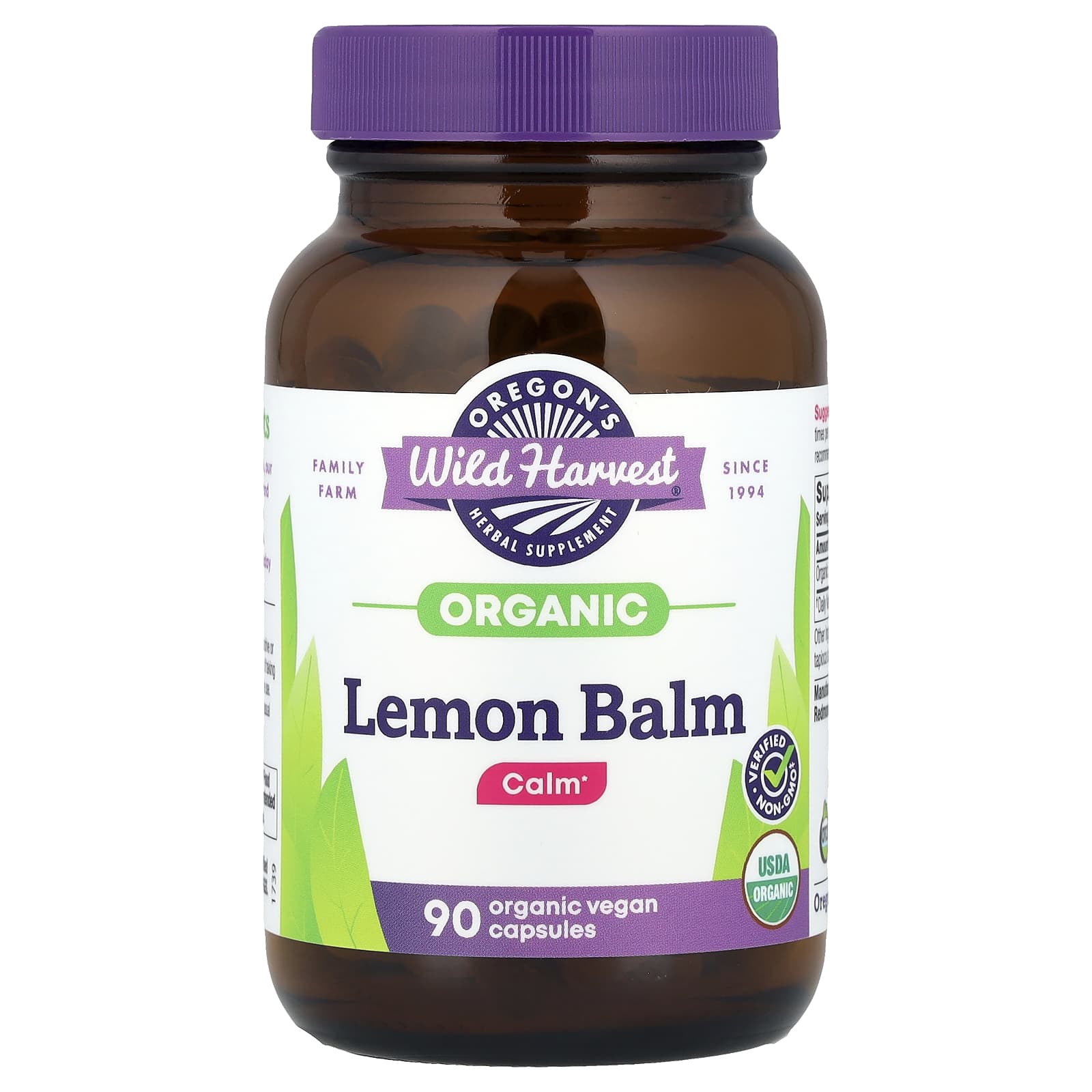 Oregon's Wild Harvest, Organic Lemon Balm, 90 Vegan Capsules (375 mg per Capsule) - Image 1