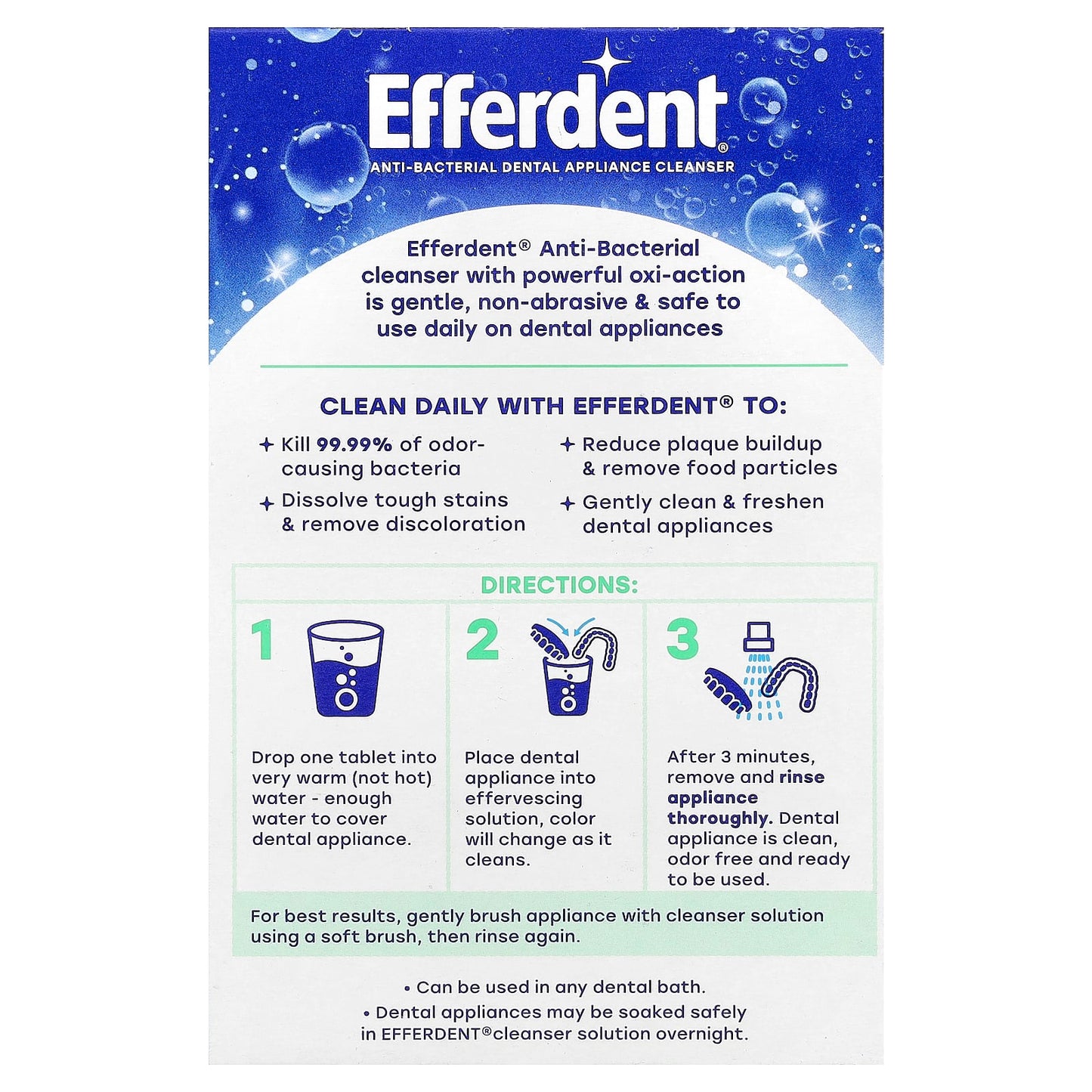 Efferdent Anti-Bacterial Dental Appliance Cleanser 90 Tablets Minty Fresh - Image 2