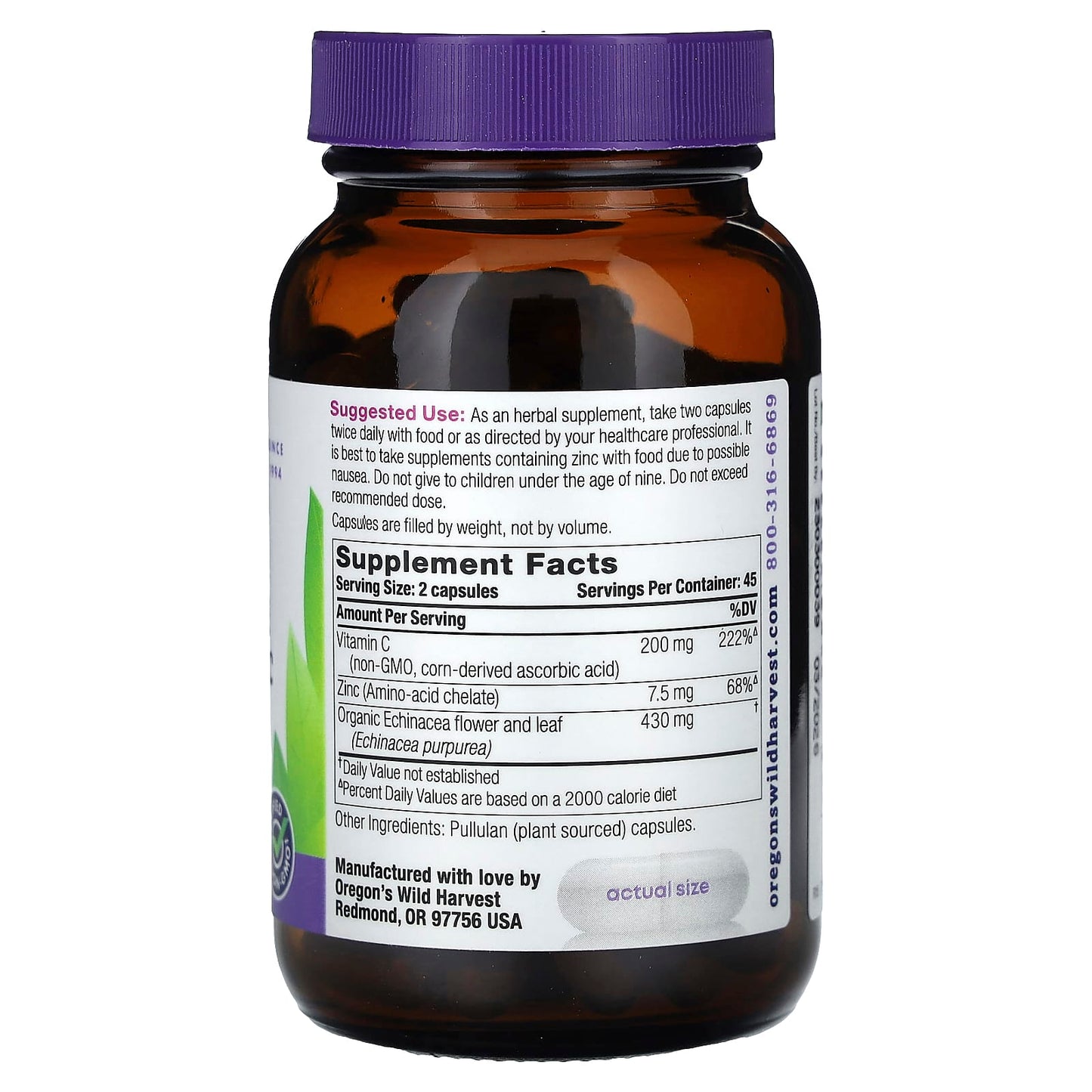 Oregon's Wild Harvest, Echinacea with Zinc and Vitamin C, 90 Vegan Capsules - Image 2