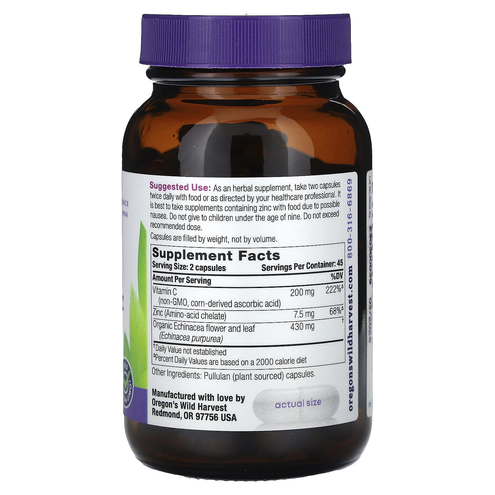 Oregon's Wild Harvest, Echinacea with Zinc and Vitamin C, 90 Vegan Capsules - Image 2