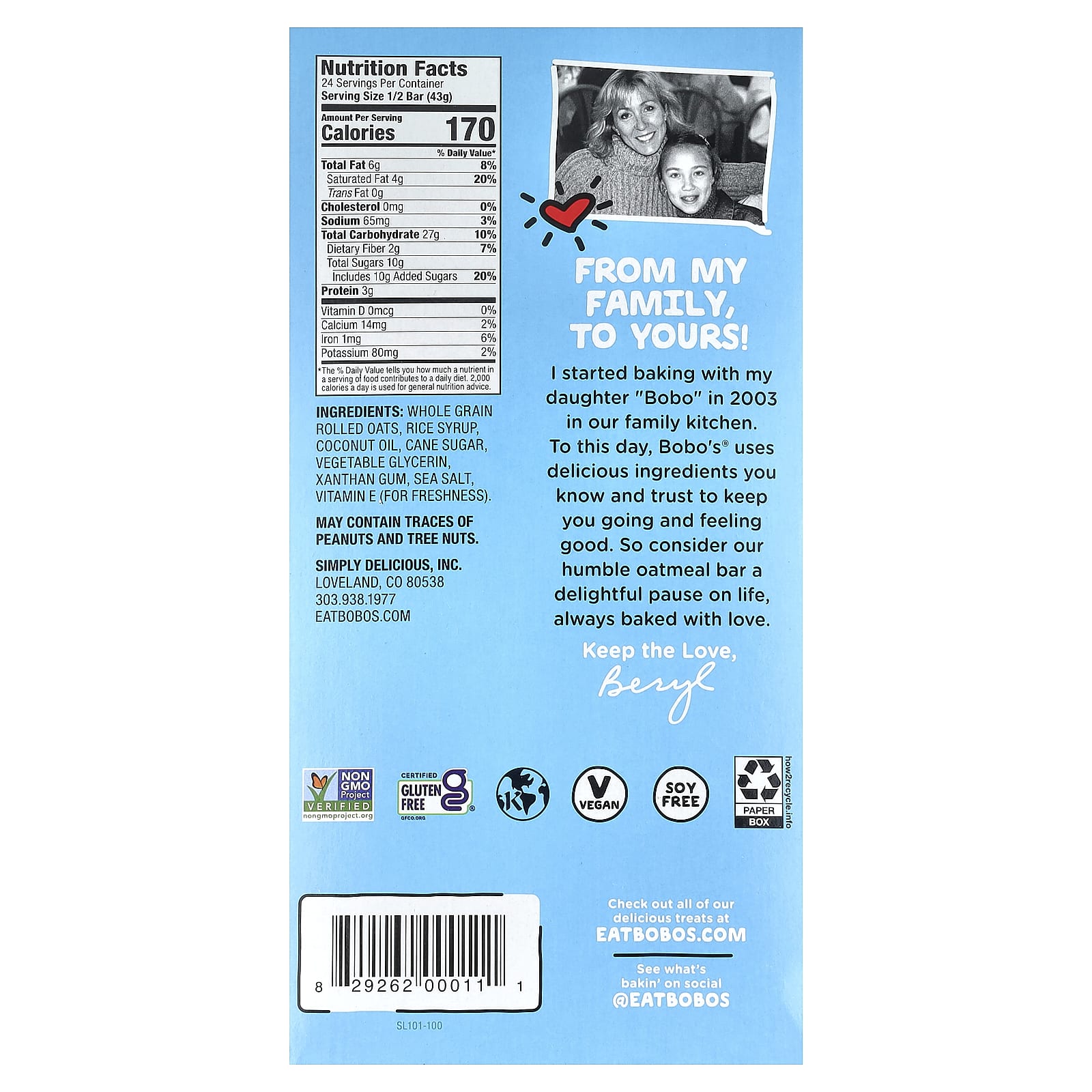 Bobo's Original Oatmeal Bars, Gluten-Free, Vegan, 12 Count (3 oz Each) - Image 2