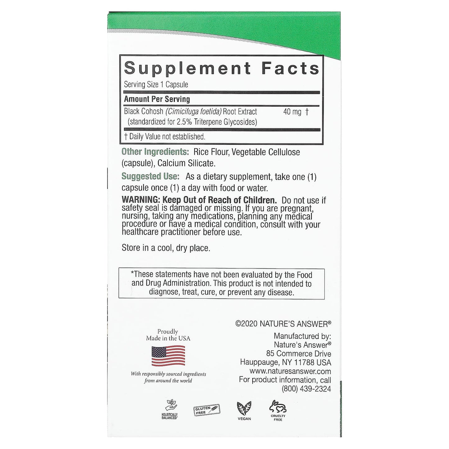Nature's Answer, Black Cohosh, 40 mg, 60 Vegetarian Capsules - Image 2