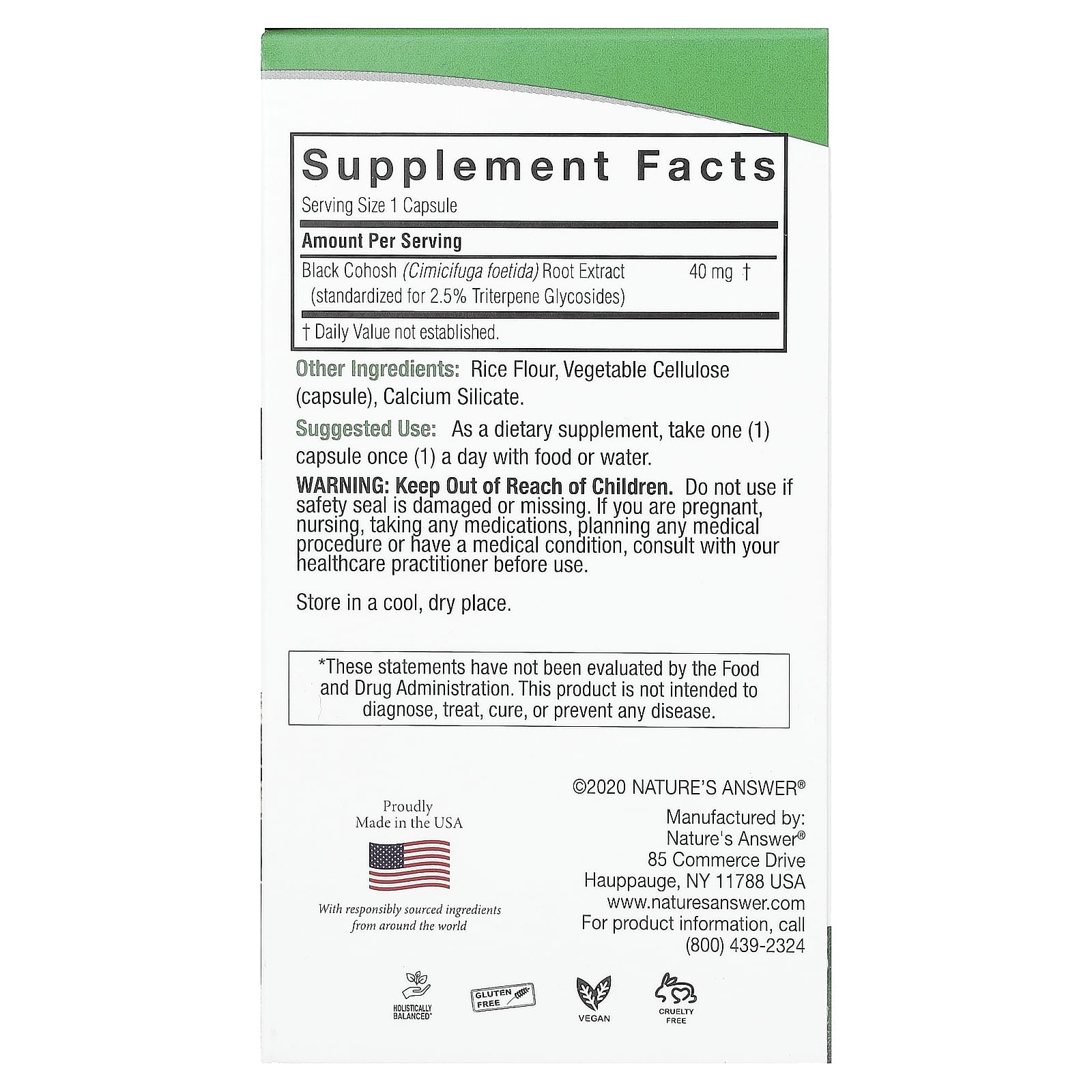 Nature's Answer, Black Cohosh, 40 mg, 60 Vegetarian Capsules - Image 2