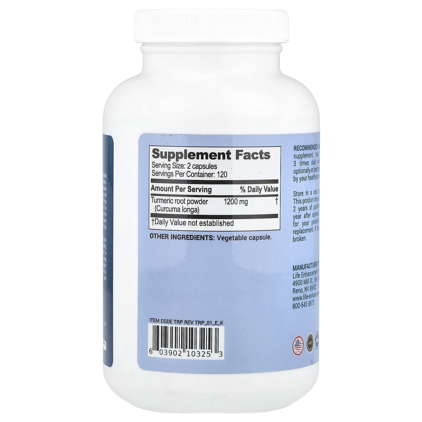 Life Enhancement, Turmeric Root Power™, 240 Vegetarian Capsules (600 mg per Capsule) - Image 2