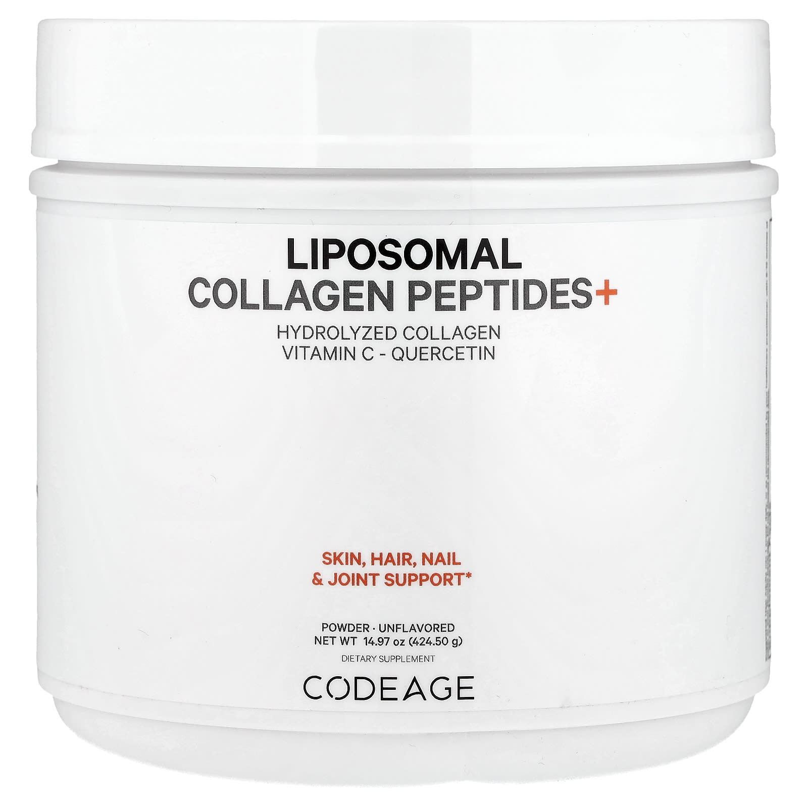 CodeAge Unflavored Liposomal Collagen Peptides+ 14.97 oz - Skin, Hair & Joint Support - Image 1