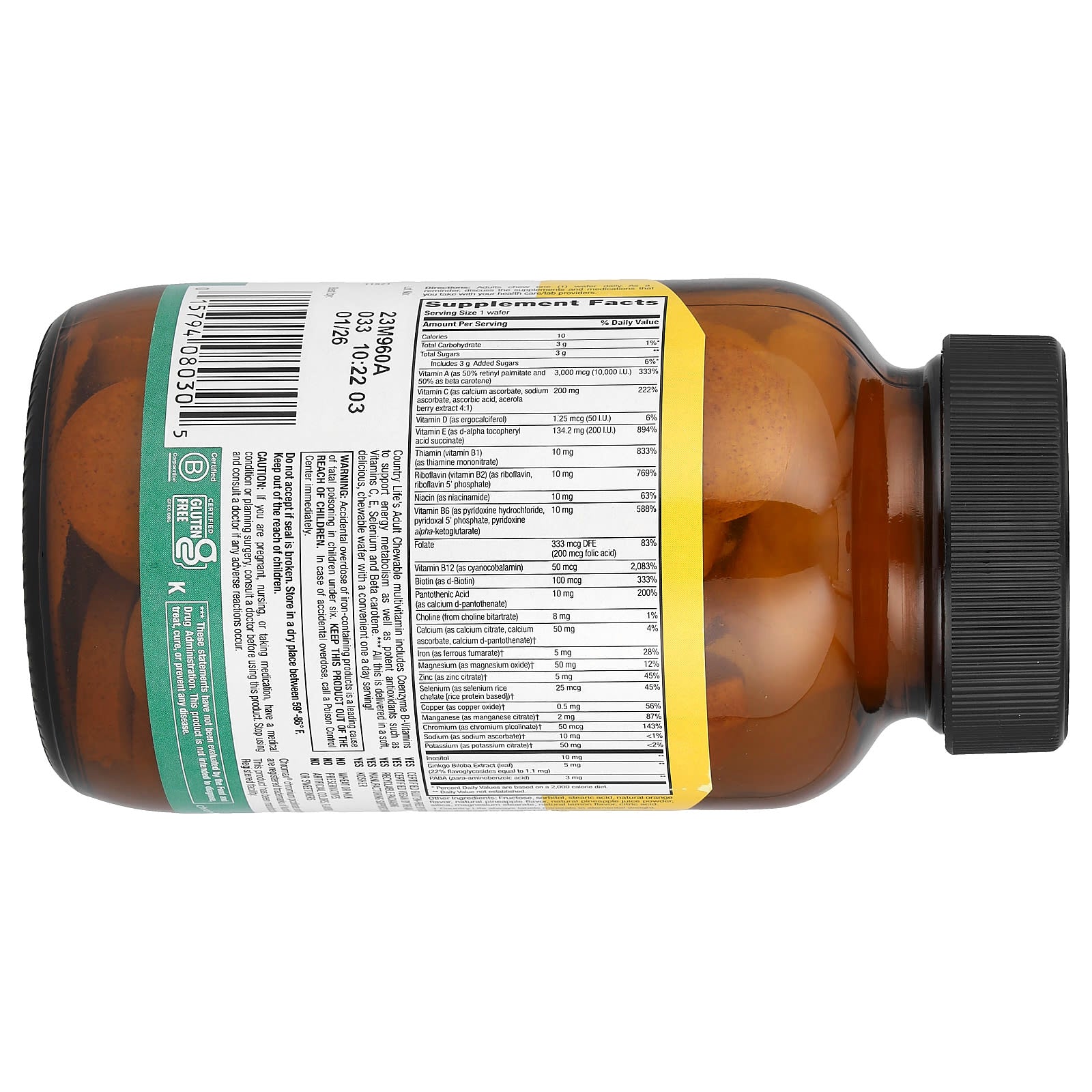 Country Life Adult Multivitamin, Chewable, Pineapple-Orange, 60 Wafers - Image 2