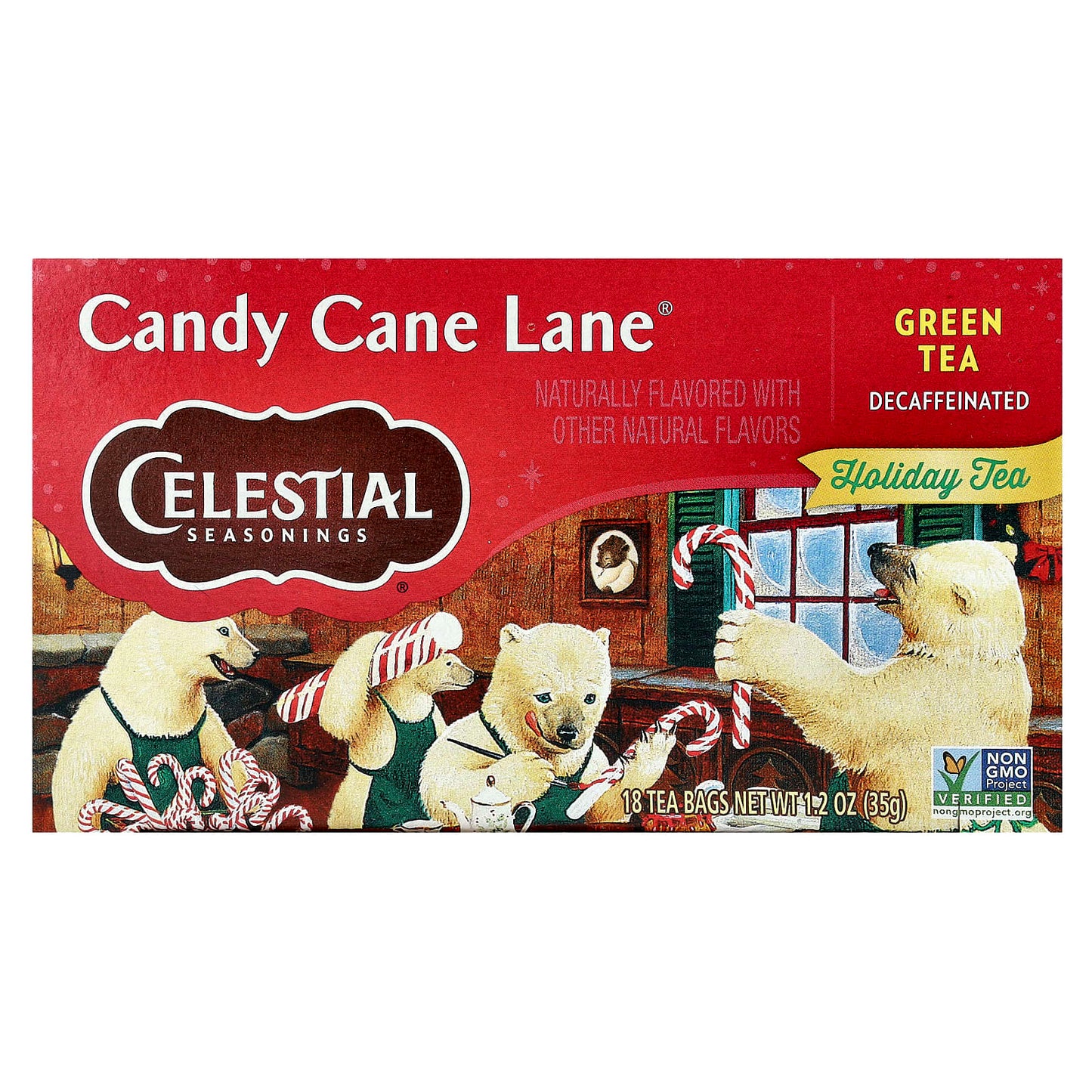 Celestial Seasonings Decaf Holiday Green Tea - Candy Cane Lane (18-Count) - Image 1