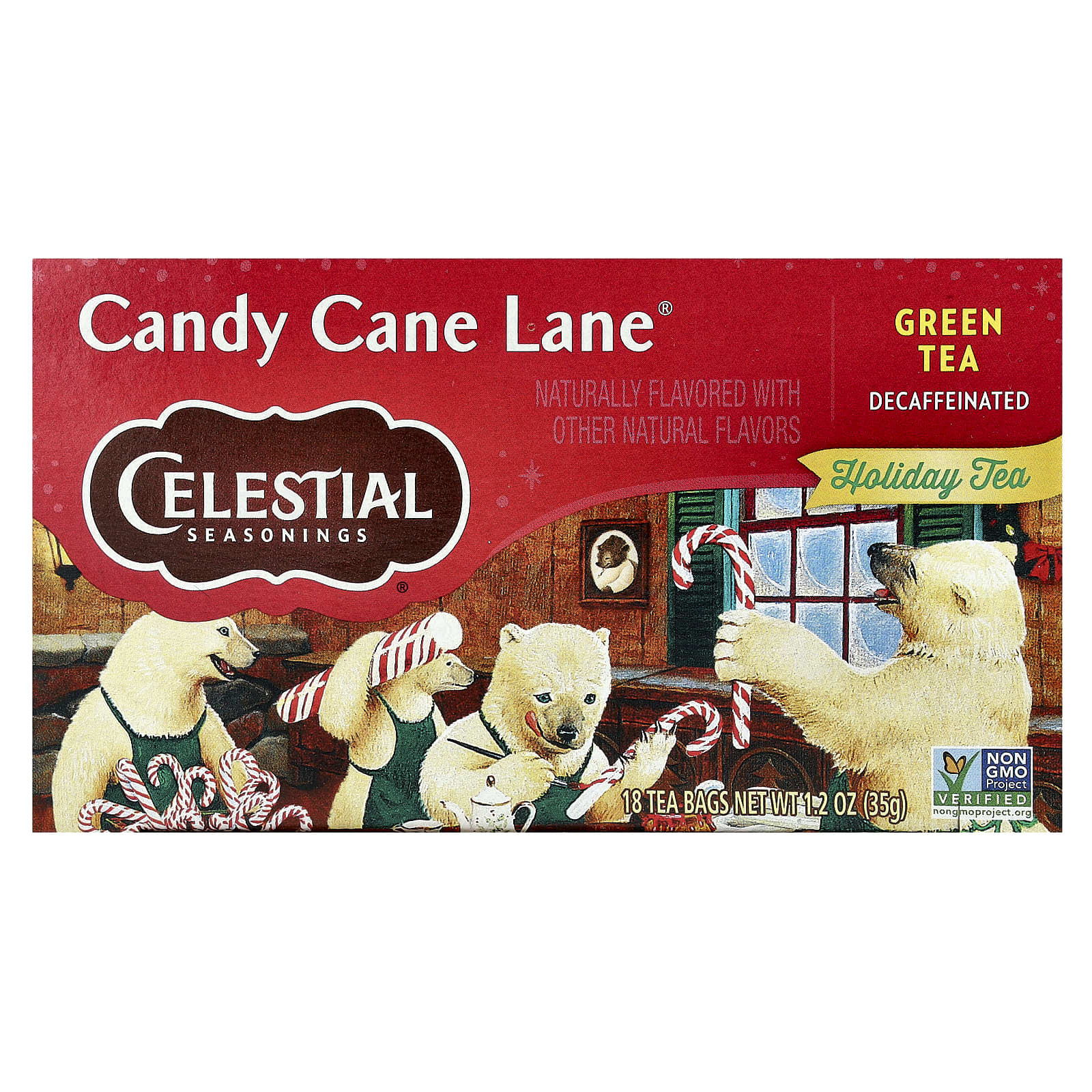 Celestial Seasonings Decaf Holiday Green Tea - Candy Cane Lane (18-Count) - Image 1