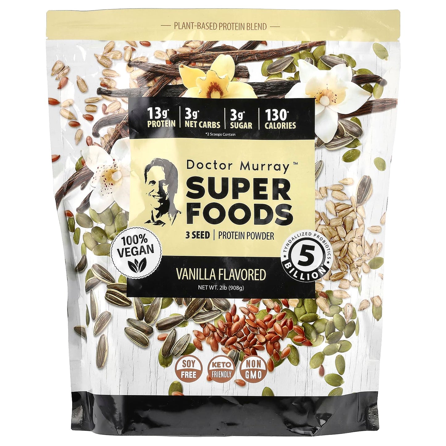 Dr. Murray's 3 Seed Protein Powder - Vegan, Keto Friendly, Soy Free, 2 lb - Image 1