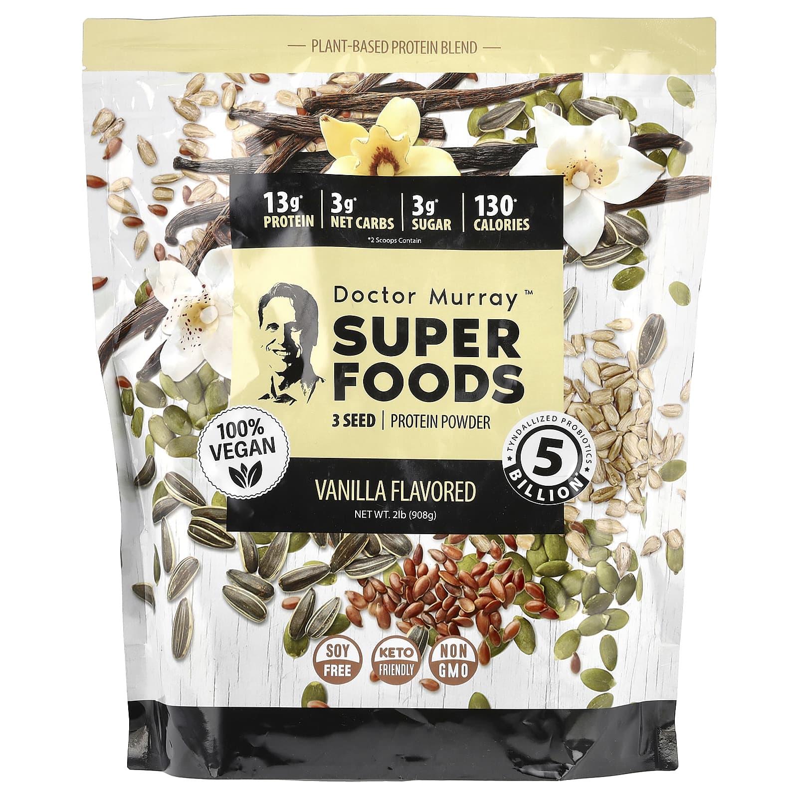 Dr. Murray's 3 Seed Protein Powder - Vegan, Keto Friendly, Soy Free, 2 lb - Image 1