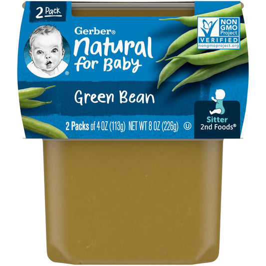 Gerber Natural 2nd Foods Green Bean Baby Food (2 Pack, 4 oz Each) - Image 1