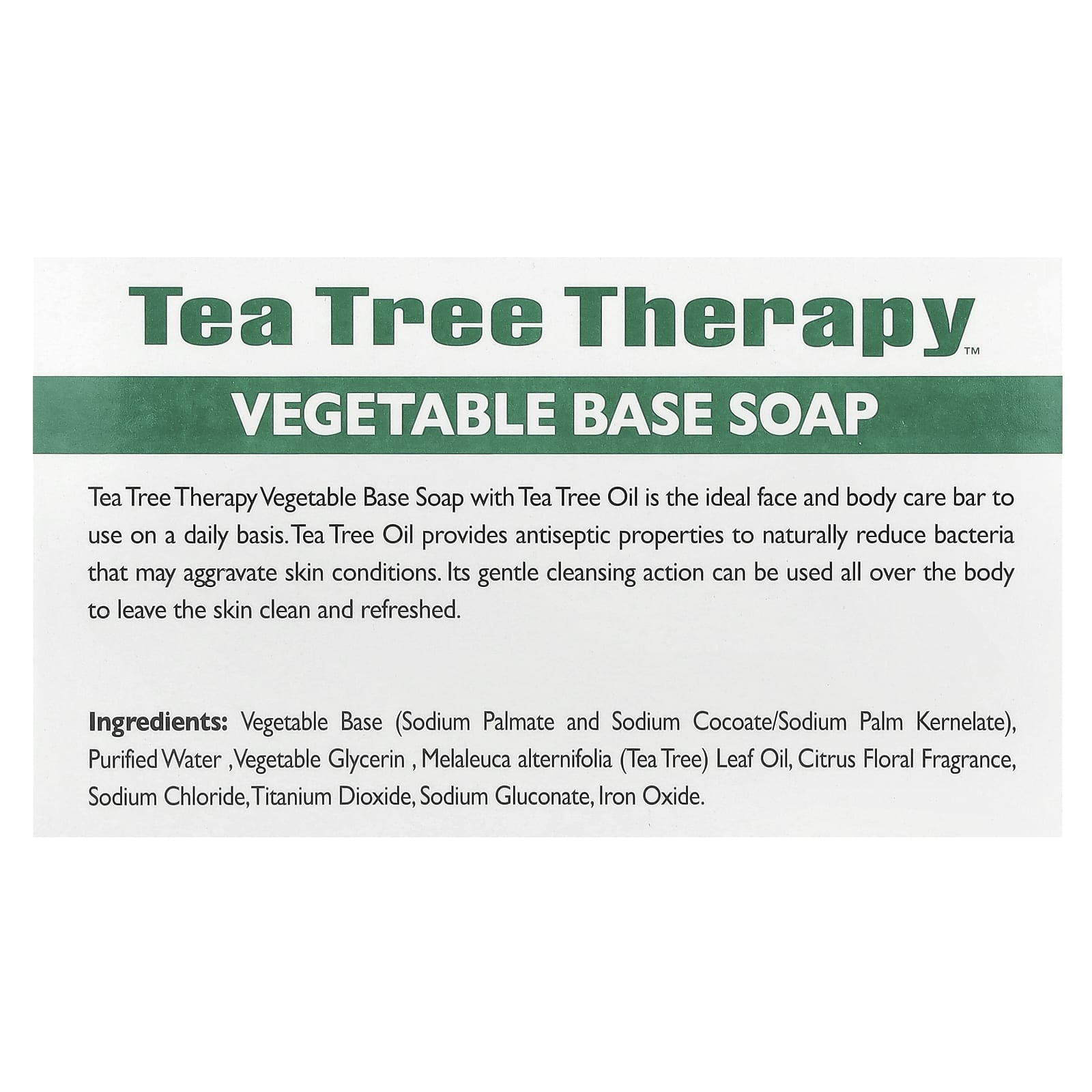 Tea Tree Therapy, Vegetable Base Bar Soap with Tea Tree Oil, 1 Bar, 3.9 oz (110 g) - Image 2