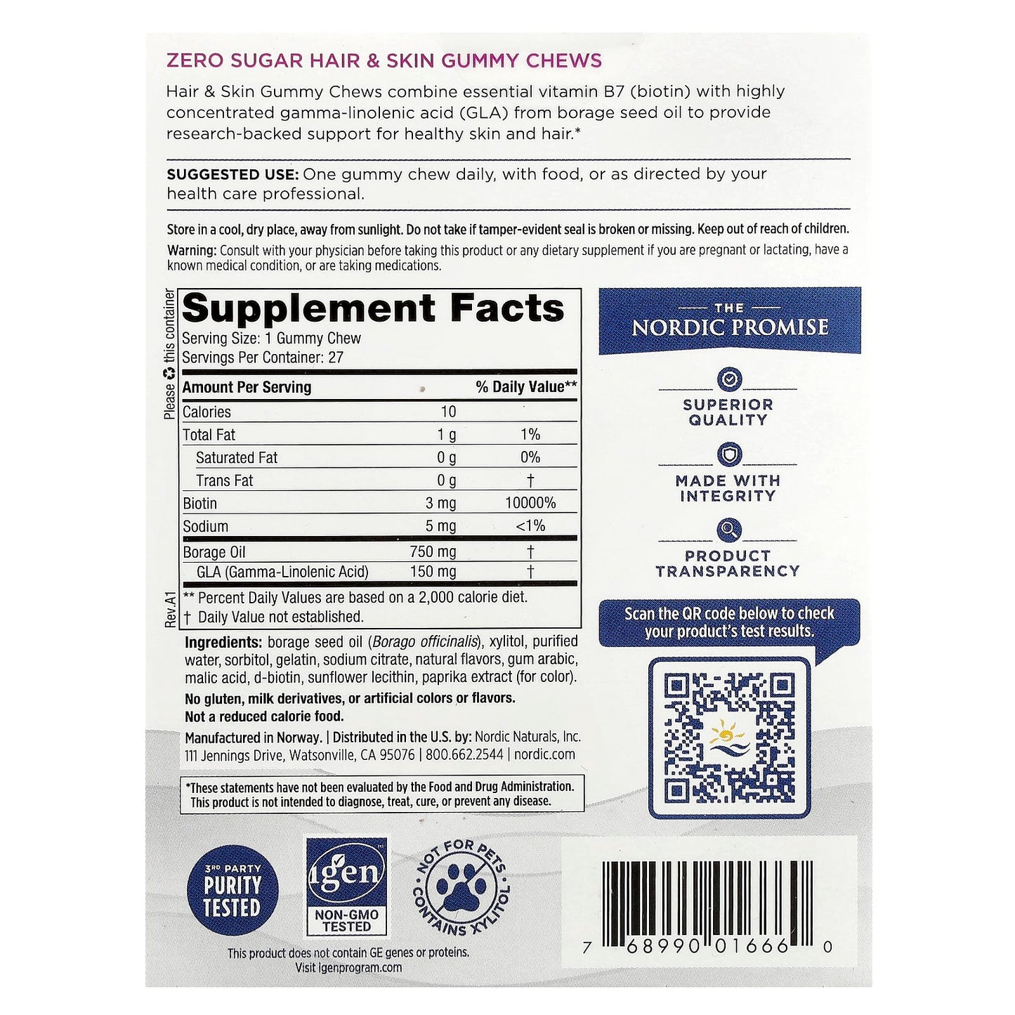 Nordic Naturals, Zero Sugar Hair & Skin Gummy Chews, Strawberry Lemonade, 27 Gummy Chews - Image 2