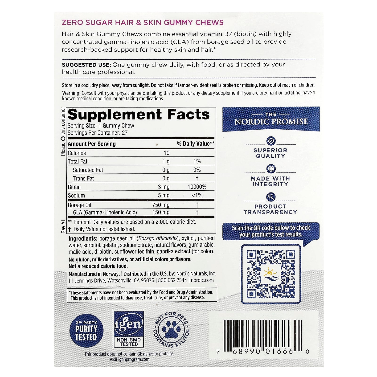 Nordic Naturals, Zero Sugar Hair & Skin Gummy Chews, Strawberry Lemonade, 27 Gummy Chews - Image 2