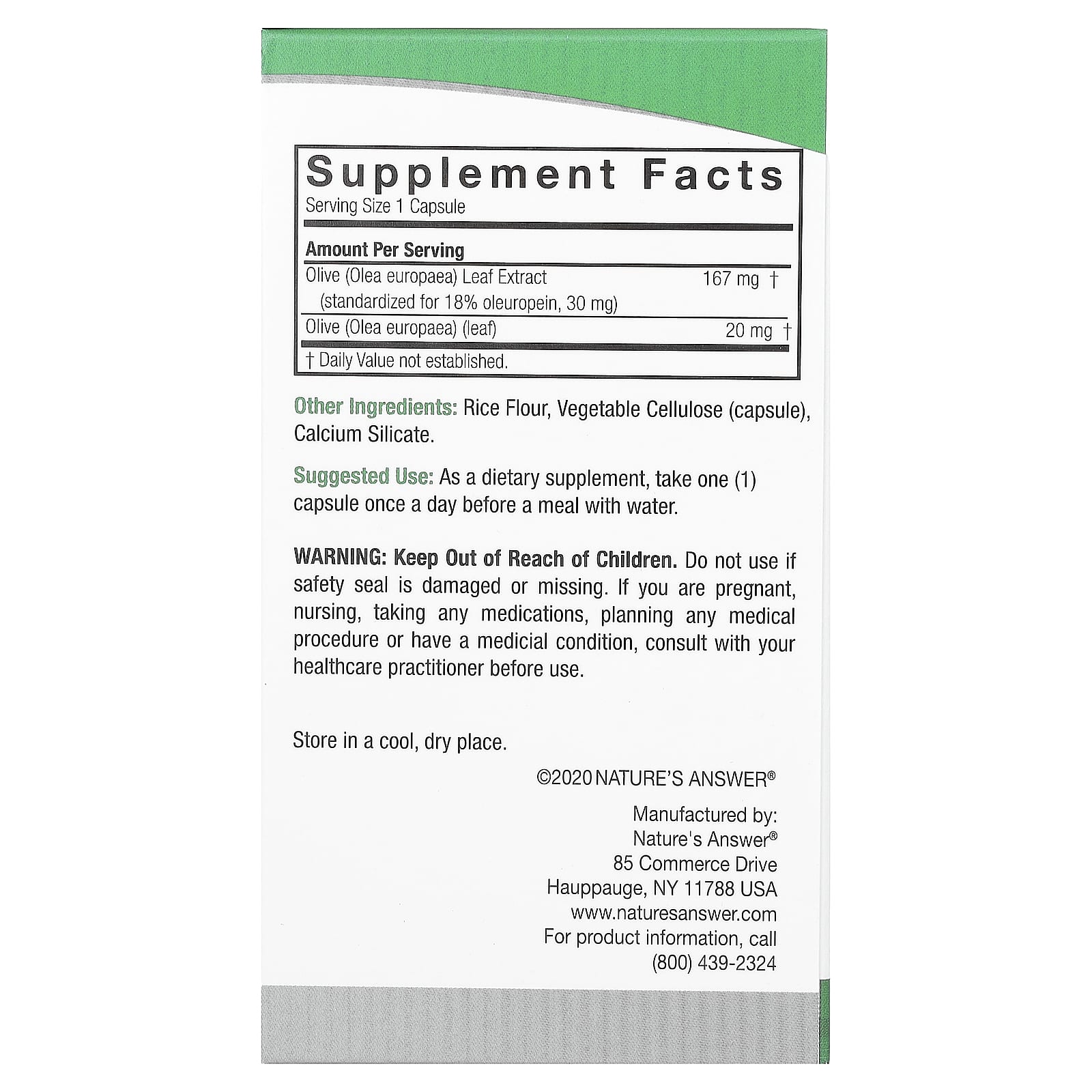 Nature's Answer, Olive Leaf, 187 mg, 60 Vegetarian Capsules