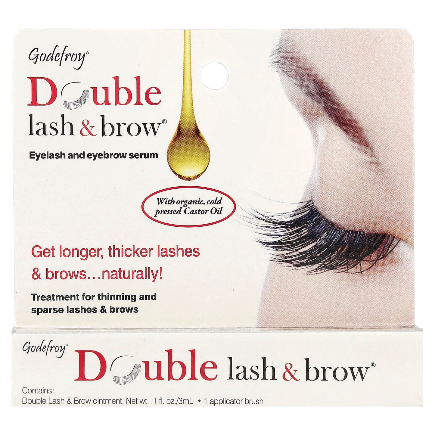 Godefroy Eyelash & Brow Serum - 0.1 fl oz (3 ml) - Thicker, Longer Lashes & Brows - Image 2