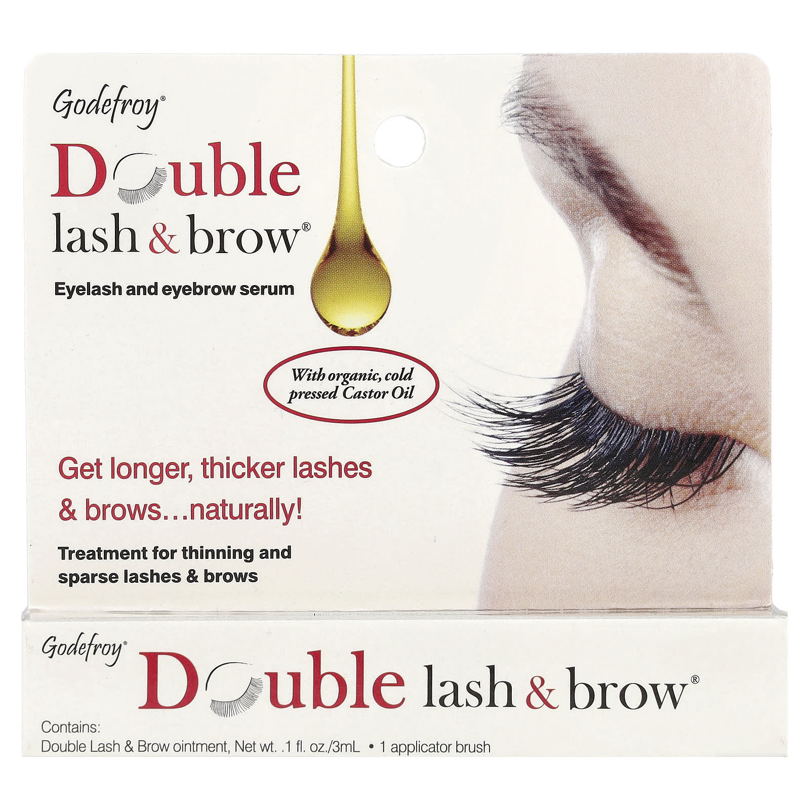 Godefroy Eyelash & Brow Serum - 0.1 fl oz (3 ml) - Thicker, Longer Lashes & Brows - Image 2