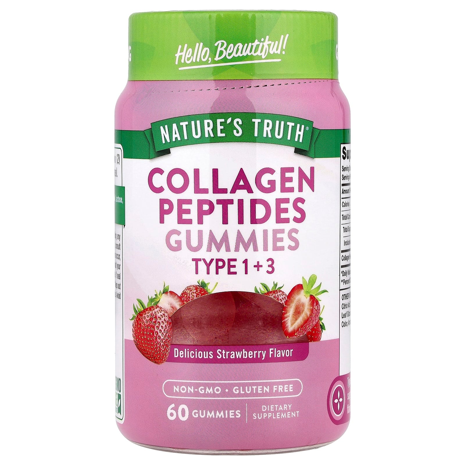 Nature's Truth, Collagen Peptides Gummies, Type 1 + 3, Delicious Strawberry, 60 Gummies - Image 1
