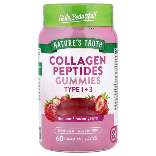 Nature's Truth, Collagen Peptides Gummies, Type 1 + 3, Delicious Strawberry, 60 Gummies - Image 1