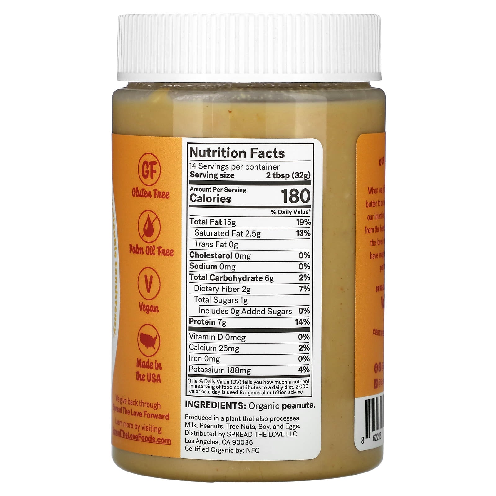 Spread The Love, Organic Peanut Butter, Naked Crunch, 16 oz (454 g) - Image 2