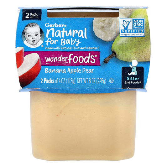 Gerber Baby Food, Natural 2nd Foods Banana Apple Pear, 2 Pack - Image 1