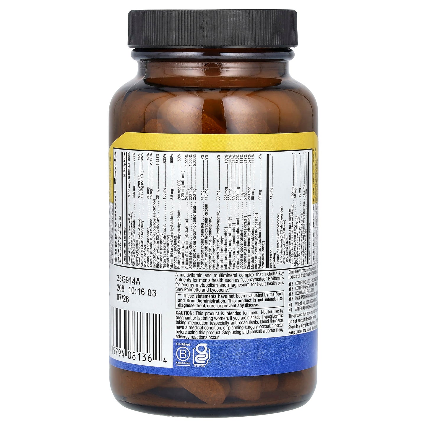 Country Life Men's Multivitamin & Mineral Complex, Gluten-Free, 120 Tablets - Image 2